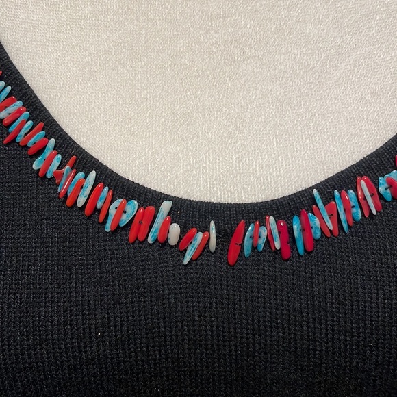 Salon Z Black Knit Top with Turquoise and Coral Beading. Size 2X - Picture 3 of 5